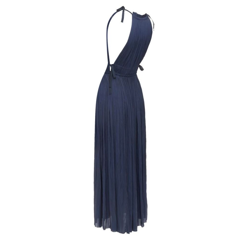ULLA JOHNSON midnight blue pleated halter neck drawstring tie midi dress US0 XS - Picture 7 of 9
